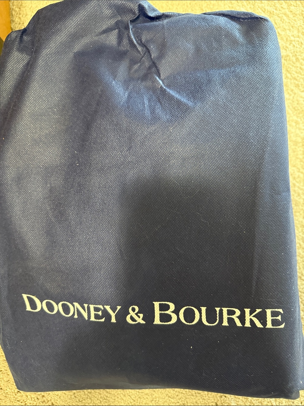 Dooney & Bourke Light Gray Pebbled Leather Tote with Gold Plaque and Brown Trim